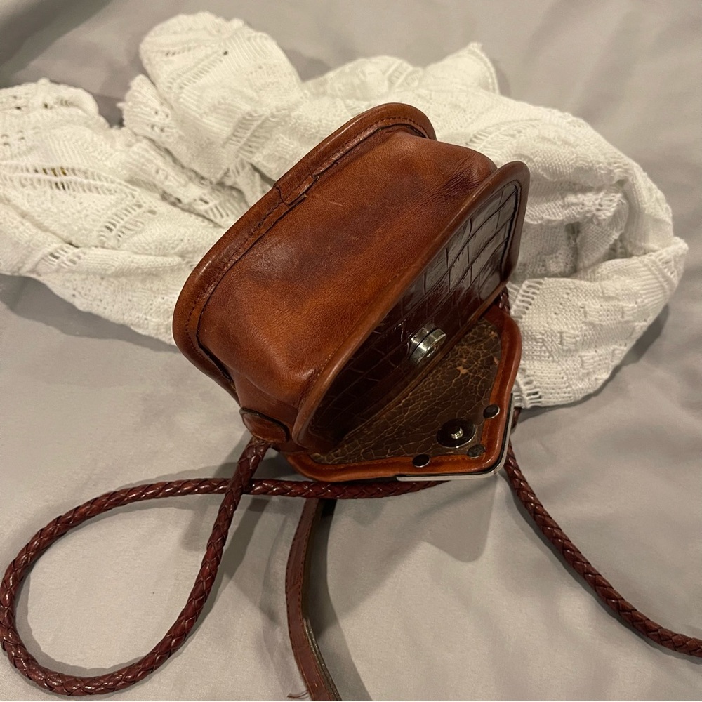 Vintage Brighton Women's Bag Mini Crossbody Woven Long Braided Strap Brown Purse - Picture 5 of 11